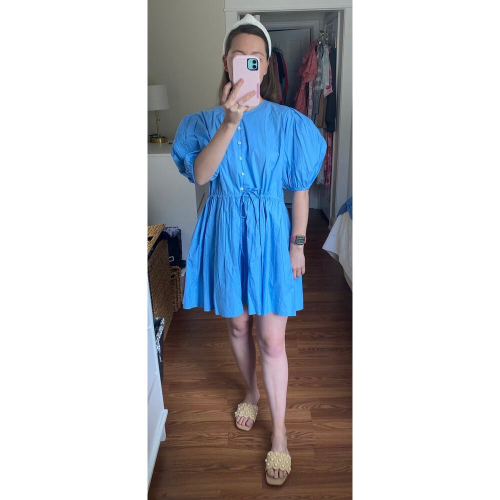 Livro London Blue Button Shirt Mini Dress Puff Sleeves Cotton Poplin Tuckernuck - Picture 9 of 11